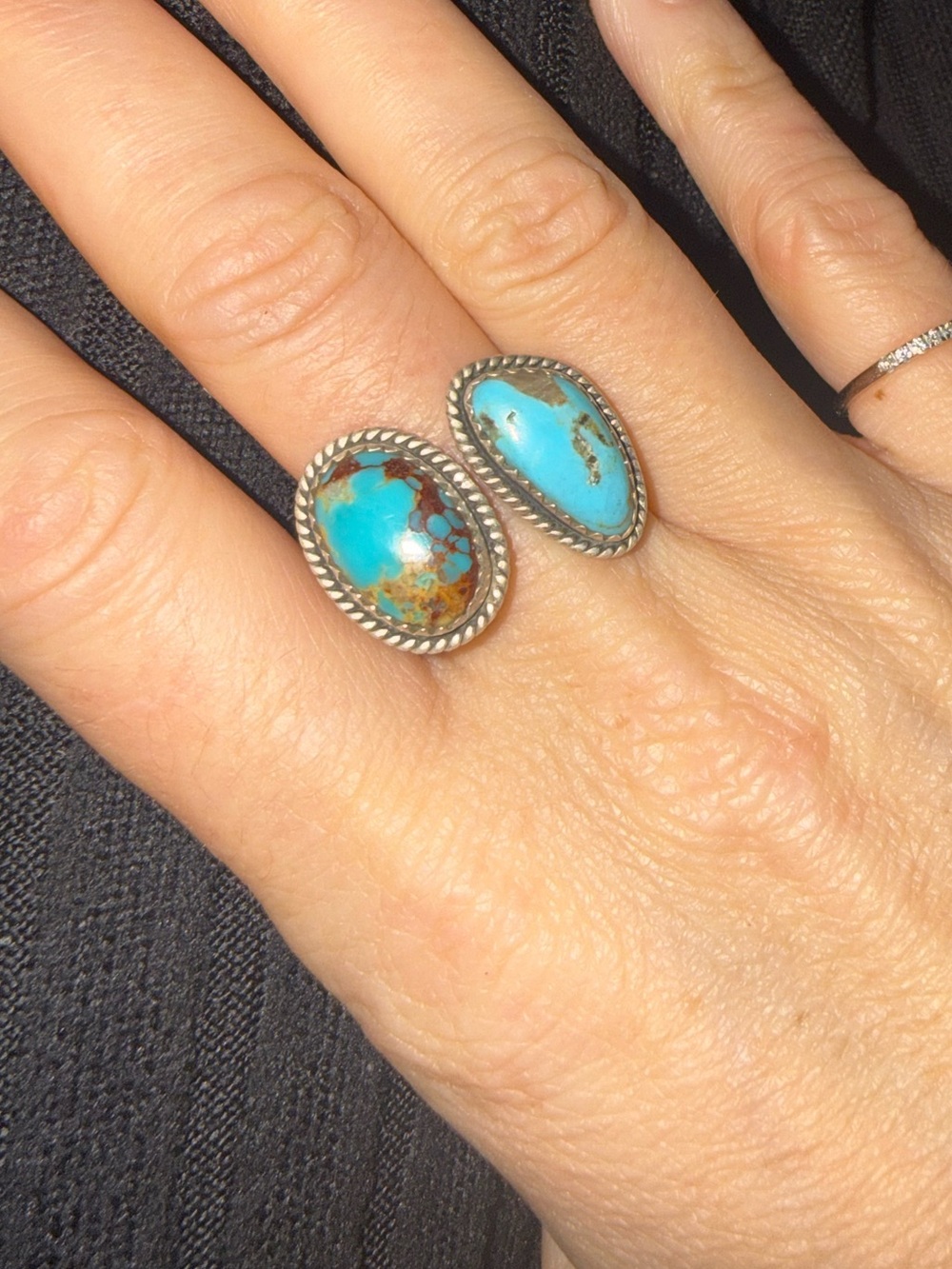 Navajo Royston Turquoise Double Stone Ring - Picture 3 of 7